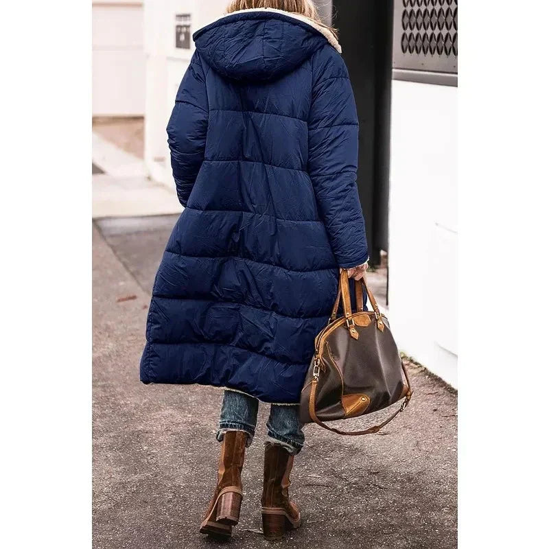 Cappotto Lungo Donna Invernale con Cappuccio Imbottito Maxipetto