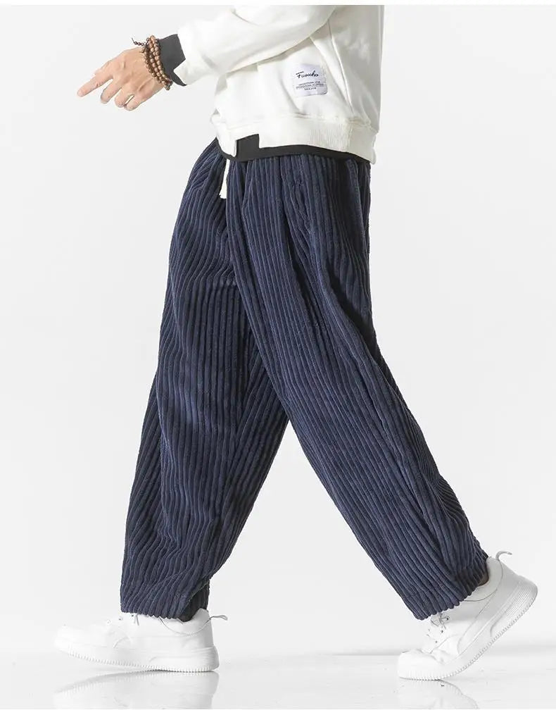 Pantaloni Jogging Uomo Maglia a Costine Vita Elastica Relaxed Fit