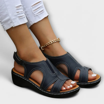 Sandali Donna in Pelle Ortopedici con Tacco Comodo