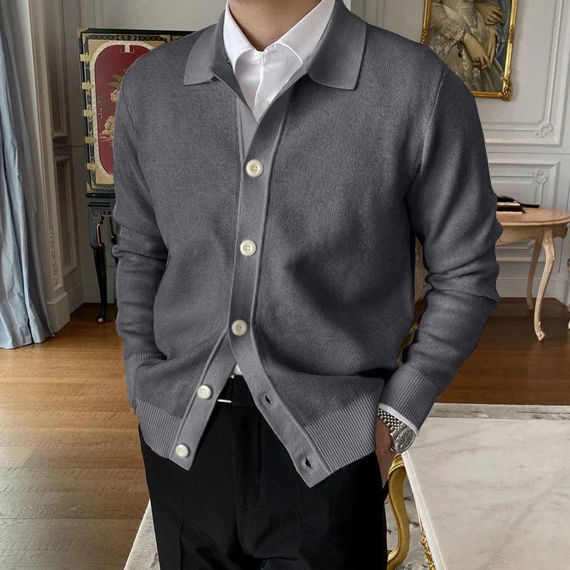 Cardigan Uomo Casual con Bottoni e Colletto Classico Morbido