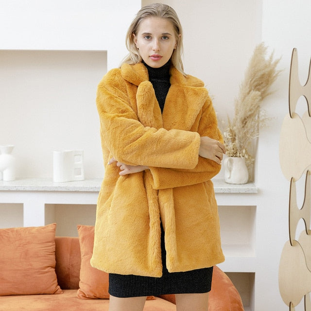 Cappotto Donna in Pelliccia Ecologica Caldo Stile Elegante