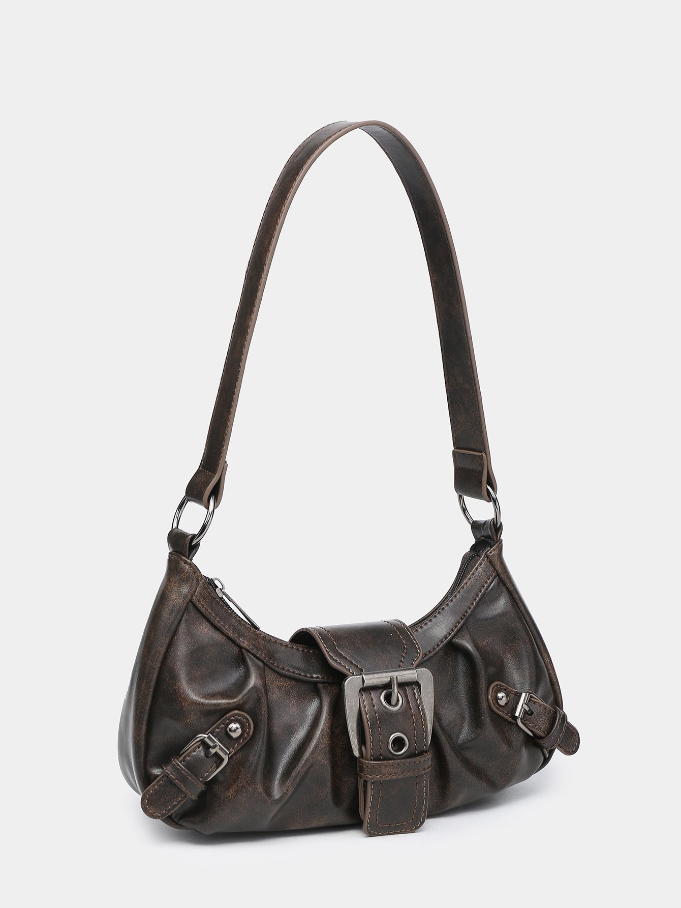 Borsa Hobo Donna in Ecopelle Vintage con Fibbia e Tracolla Regolabile
