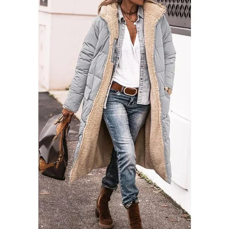 Cappotto Lungo Donna Invernale con Cappuccio Imbottito Maxipetto