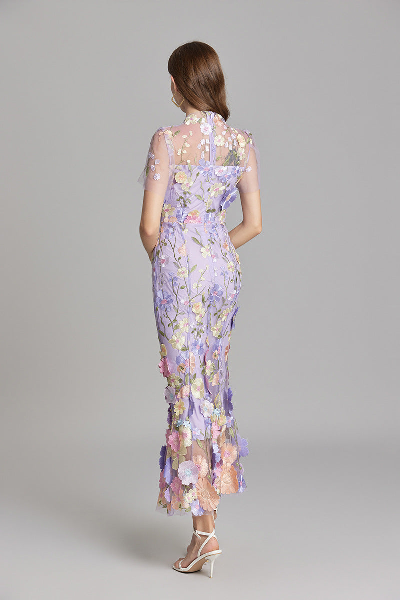 Abito Maxi Donna con Applicazioni Floreali