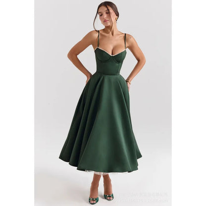 Abito Midi Donna Scollo a Cuore Elegante