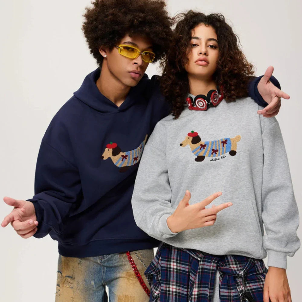 Felpa Donna con Cappuccio Stampa Cane Oversize