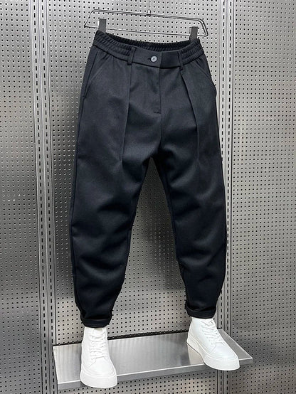 Pantaloni Eleganti Uomo Tessuto Misto Taglio Lungo