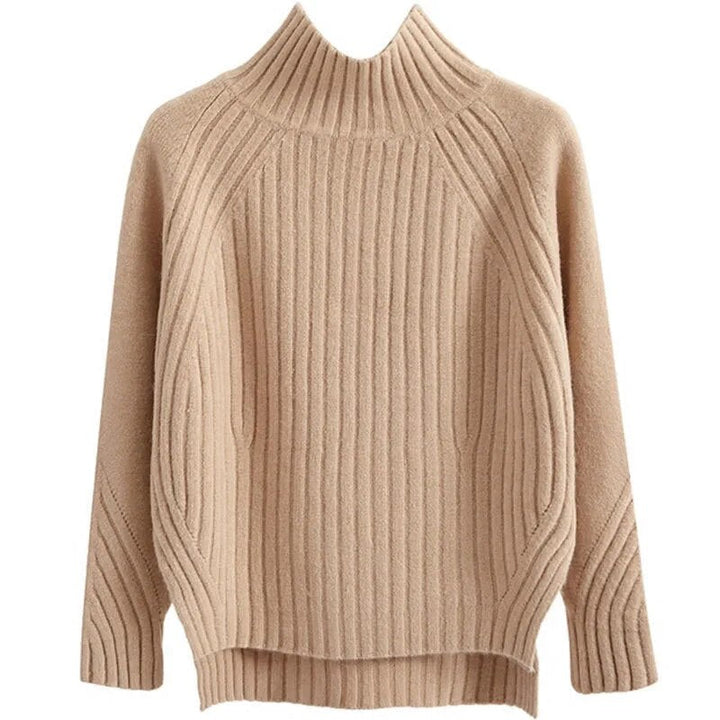 Maglione Donna a Costine Collo Alto Caldo Autunnale Invernale