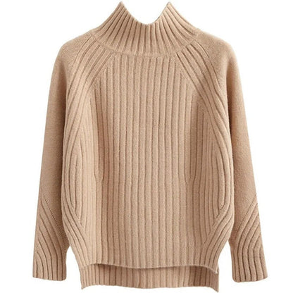 Maglione Donna a Costine Collo Alto Caldo Autunnale Invernale