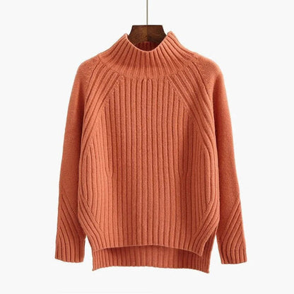 Maglione Donna a Costine Collo Alto Caldo Autunnale Invernale