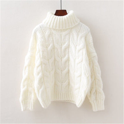 Maglione Donna in Maglia con Treccia Collo Alto Morbido