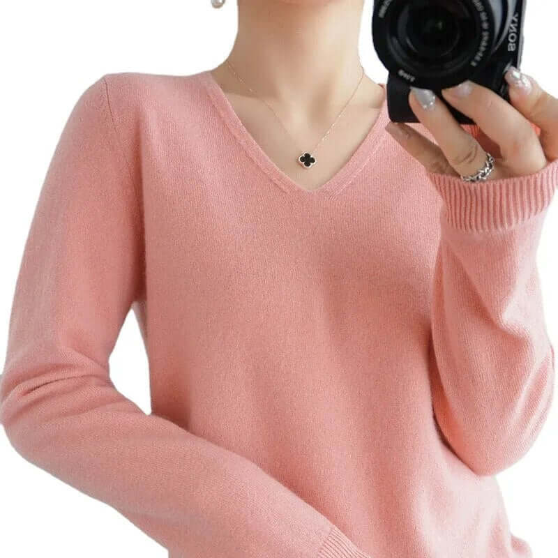 Maglione Donna Scollo a V Maglia Morbida Comodo Invernale