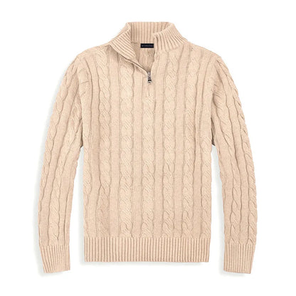 Maglione Uomo Mezza Zip Treccia Collo Alto