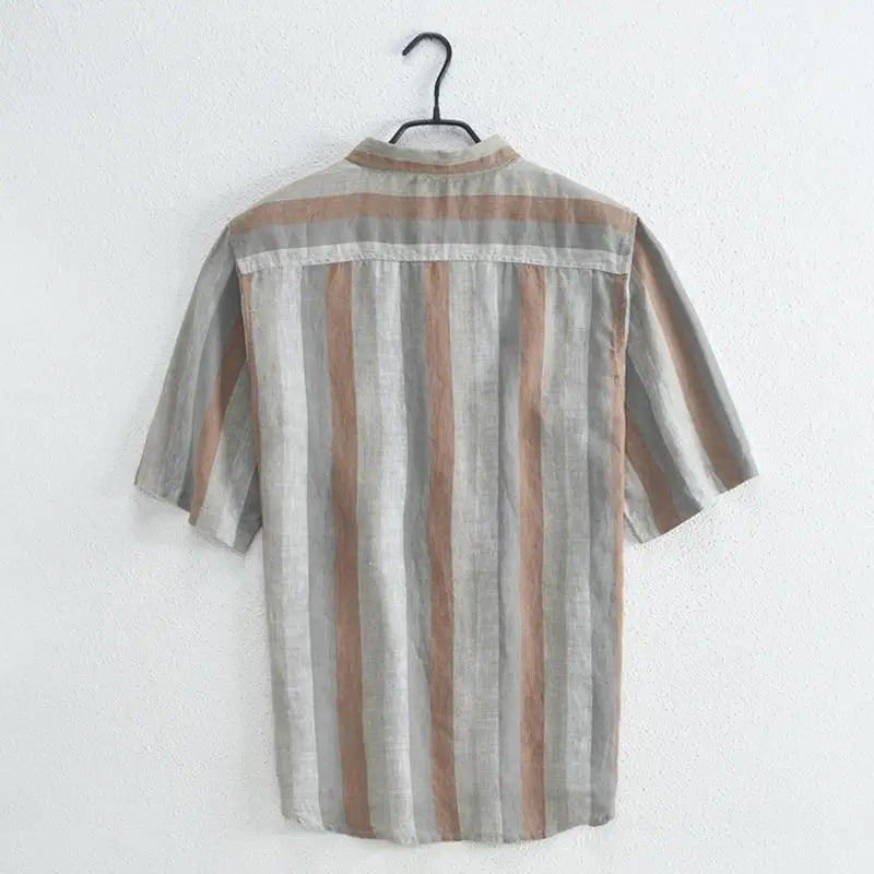 Camicia Uomo Manica Corta Tessuto a Righe Slim Fit