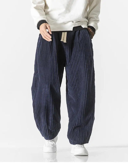 Pantaloni Jogging Uomo Maglia a Costine Vita Elastica Relaxed Fit