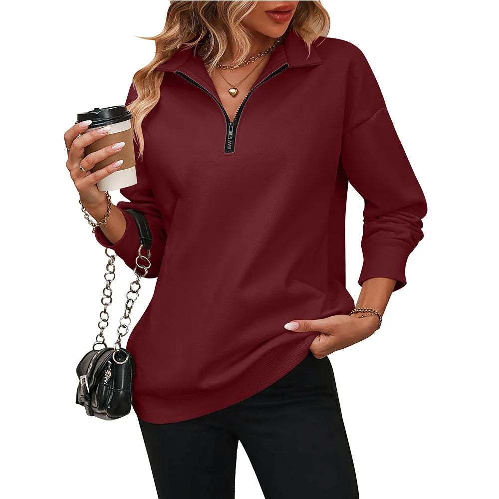 Maglione Donna in Pile Morbido Mezza Zip Manica Lunga
