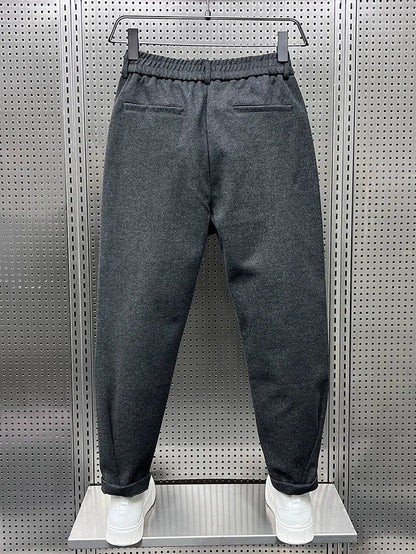 Pantaloni Eleganti Uomo Tessuto Misto Taglio Lungo