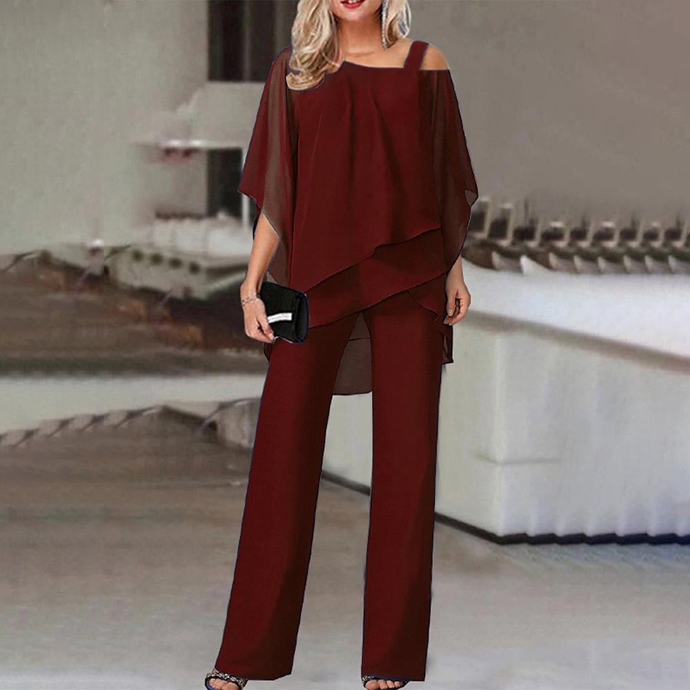 Completo Donna Blusa Asimmetrica e Pantaloni Lunghi Slim
