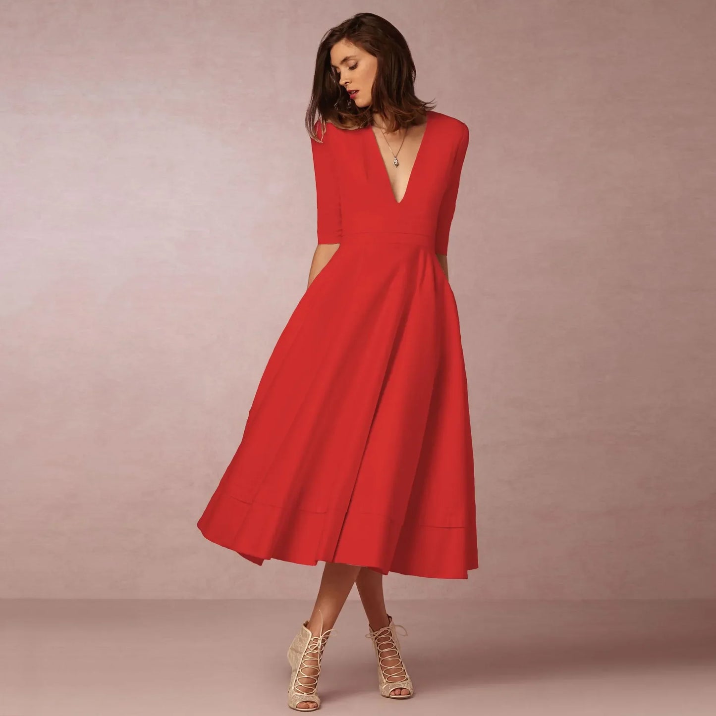 Abito Midi Donna Scollo a V Cerimonia