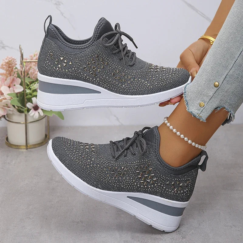Sneaker Donna Ortopediche con Lacci e Strass