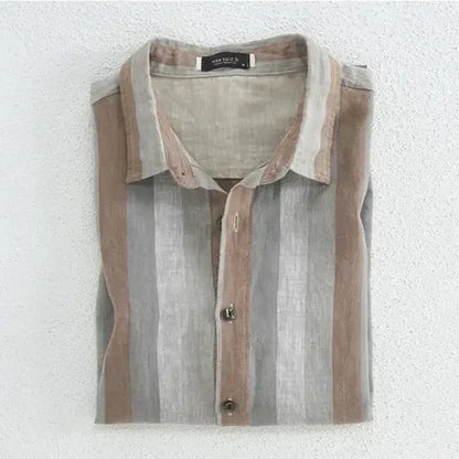 Camicia Uomo Manica Corta Tessuto a Righe Slim Fit