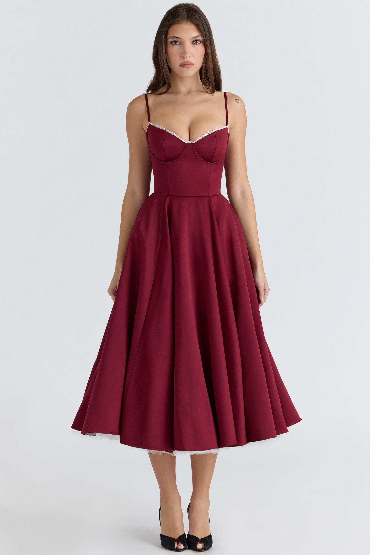 Abito Midi Donna Scollo a Cuore Elegante