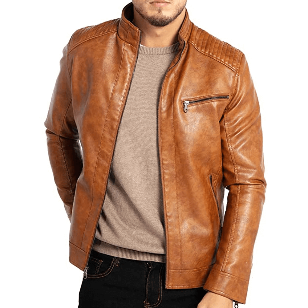 Giacca Uomo in Pelle PU Collo Alto con Zip - Brentozzi