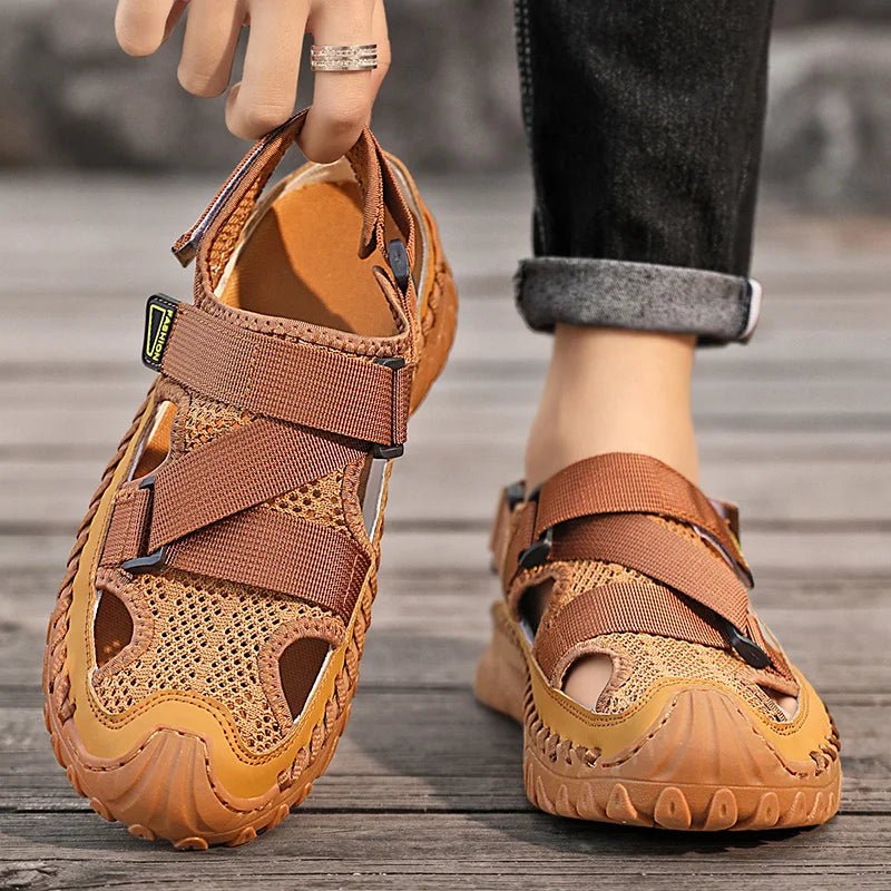 Sandalo Sportivo Uomo Mesh Punta Chiusa Chiusura Velcro - Vesarelli