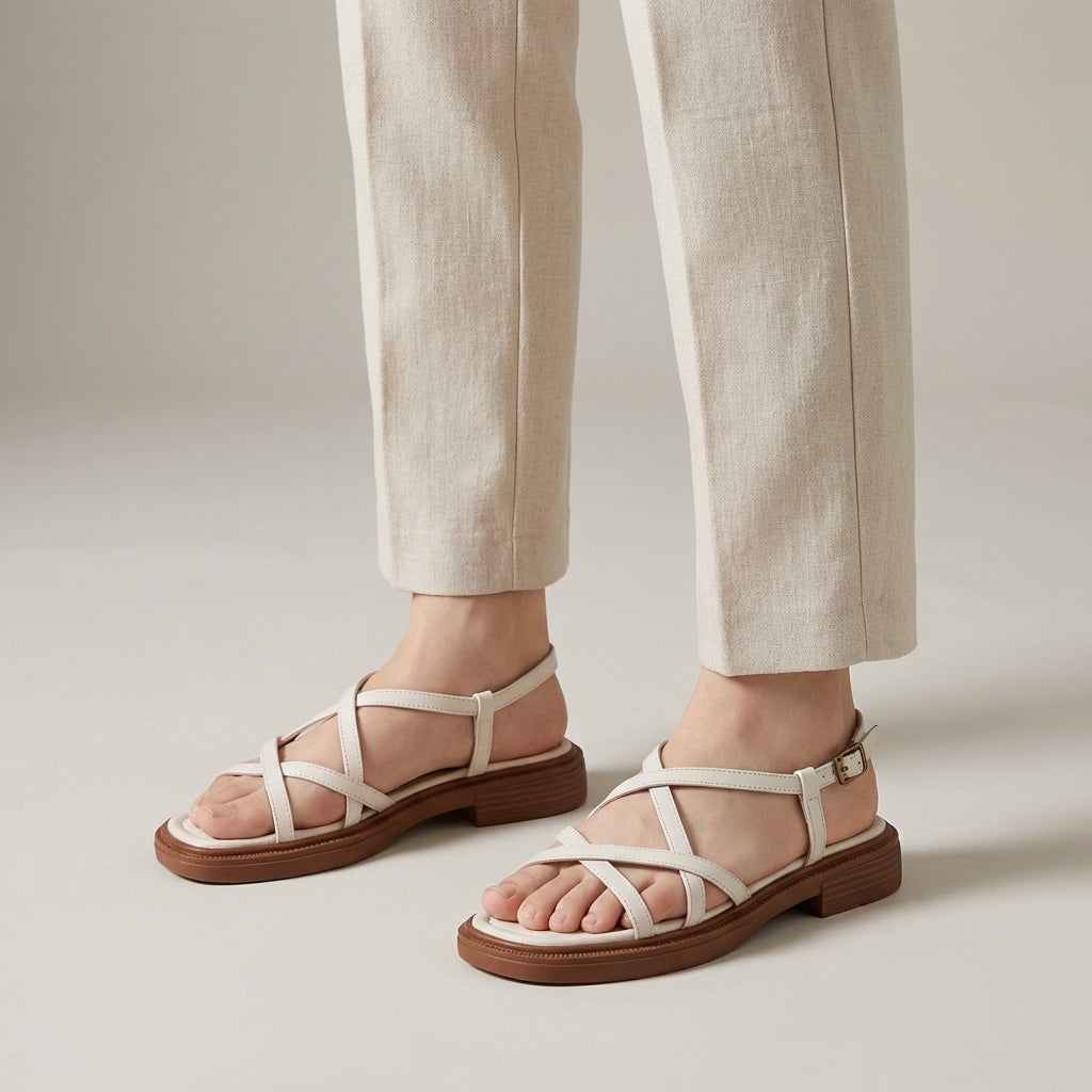 Sandova | Sandali Donna Piatti con Cinturini in Pelle Cavigli 1