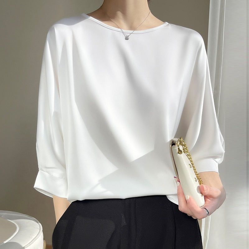 Satinus | T Shirt Larga Maniche A ¾ Scollo Tondo Bianco latte