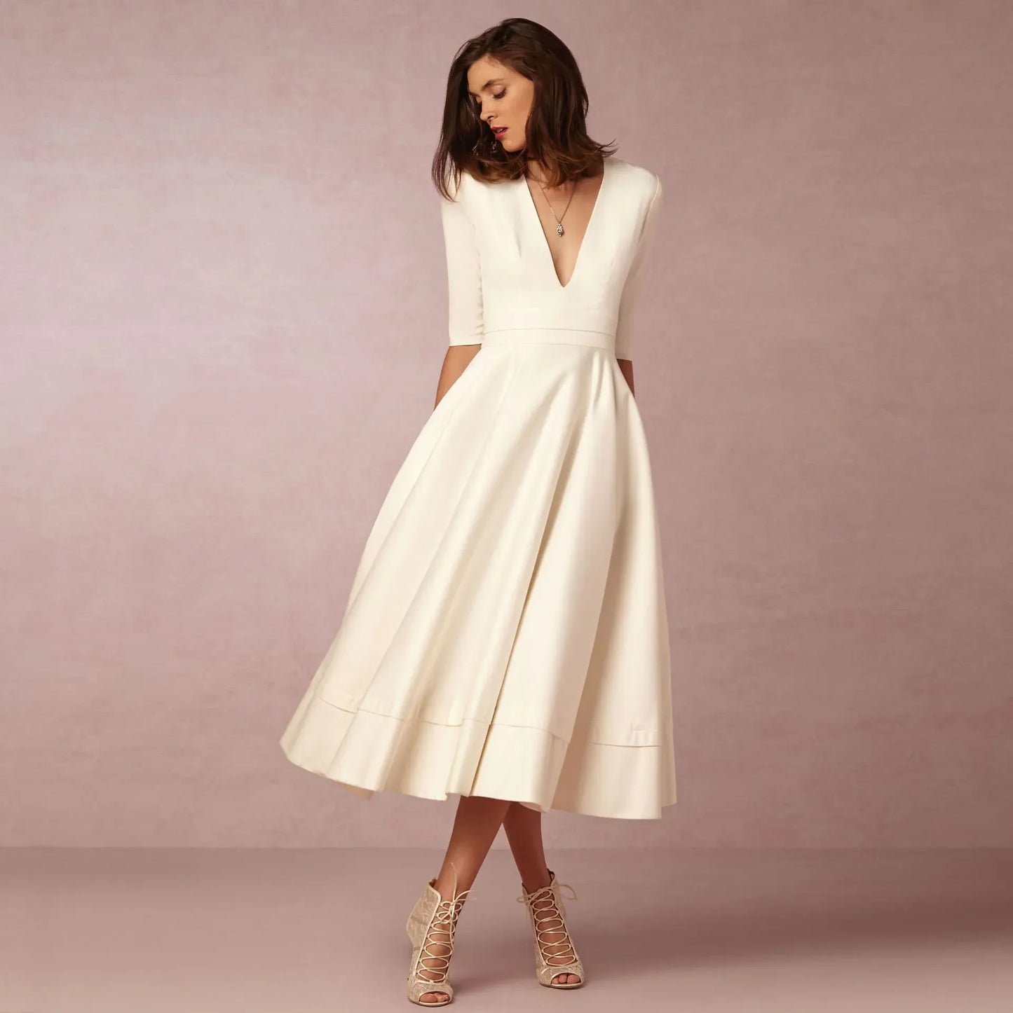 Abito Midi Donna Scollo a V Cerimonia