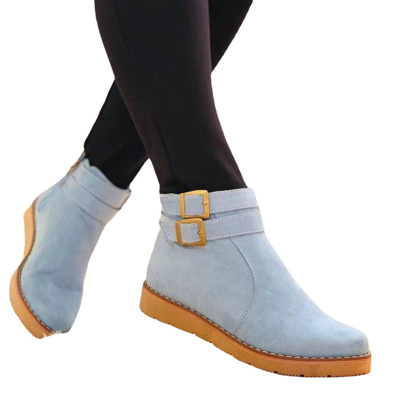 Stivaletti Donna Effetto Camoscio Suola Piatta Resistente