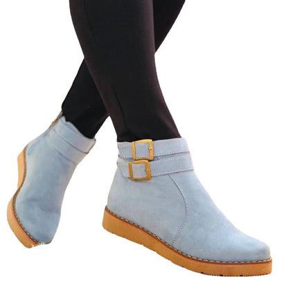 Stivaletti Donna Effetto Camoscio Suola Piatta Resistente