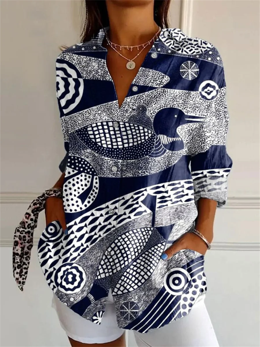 Camicia Donna Manica Lunga Stampata