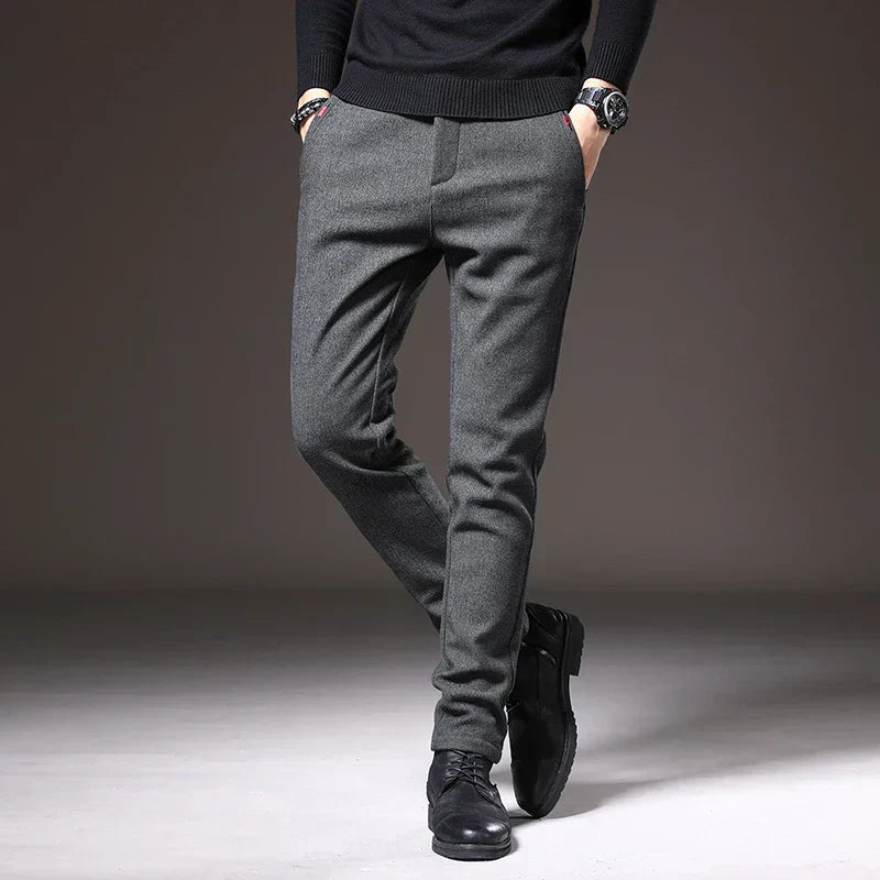 Pantaloni Uomo Tessuto Eleganti Slim Fit
