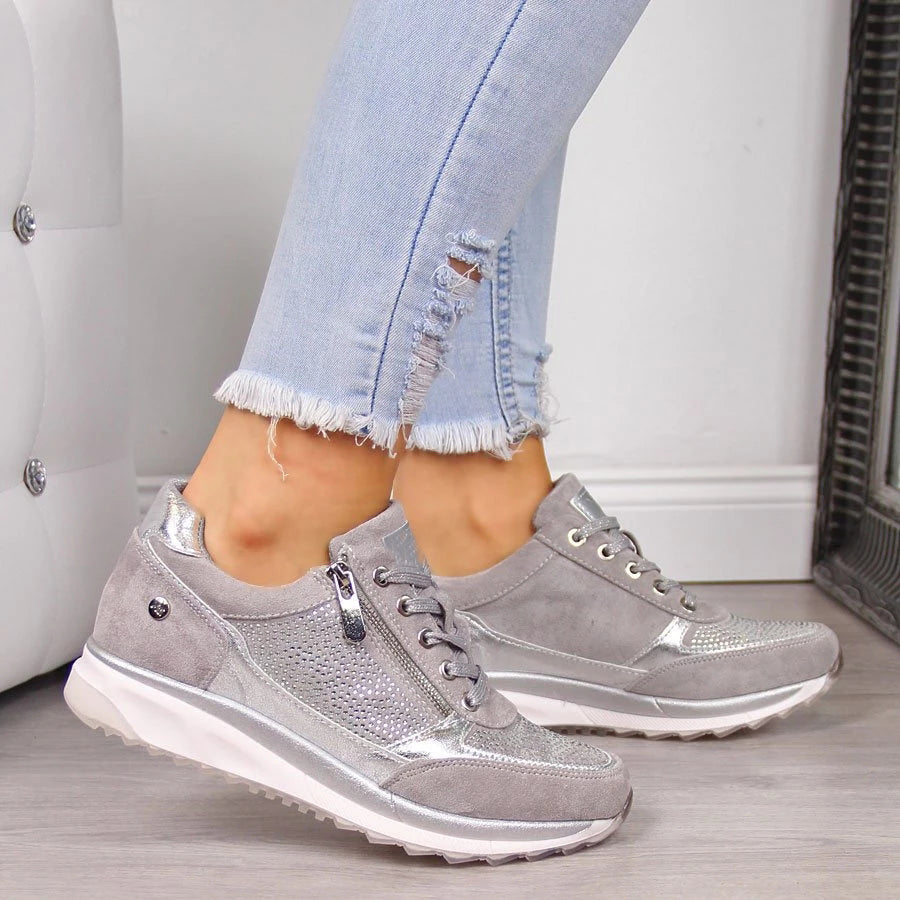 Sneakers Donna Effetto Camoscio con Zip
