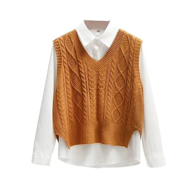 Maglione Donna Scollo a V Tessuto Strutturato