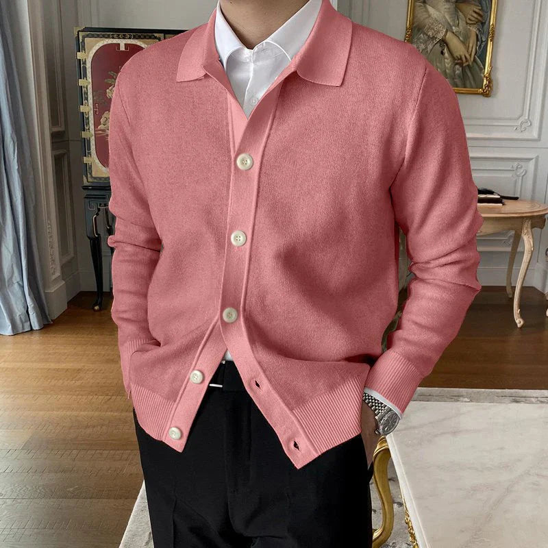 Cardigan Uomo Casual con Bottoni e Colletto Classico Morbido