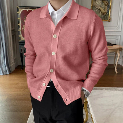 Cardigan Uomo Casual con Bottoni e Colletto Classico Morbido