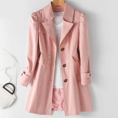 Trench Coat Donna Mezza Lunghezza Singolo Bottone Vestibilità Elegante