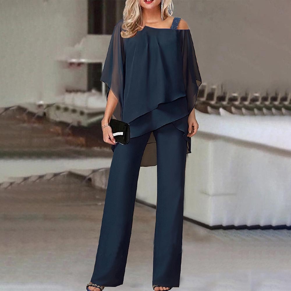 Completo Donna Blusa Asimmetrica e Pantaloni Lunghi Slim