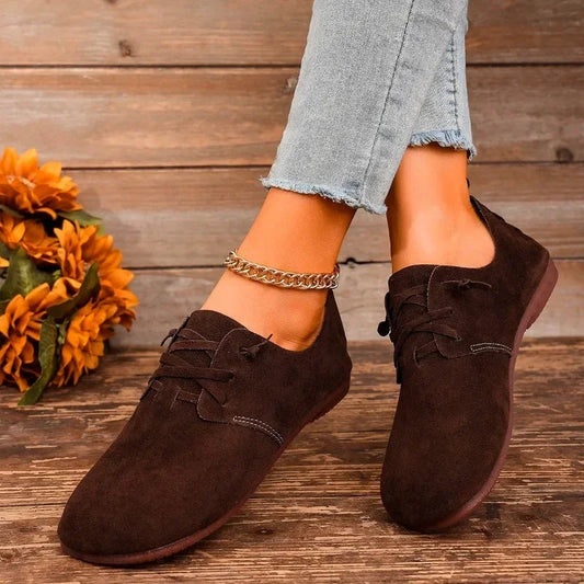 Scarpe Basse Donna in Flock Morbide con Lacci Comode - Vesarelli
