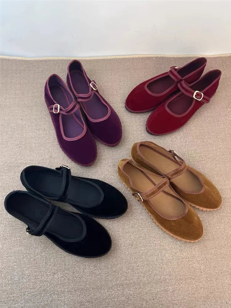 Scarpe da ballo comode Mary Jane da donna in velluto 1