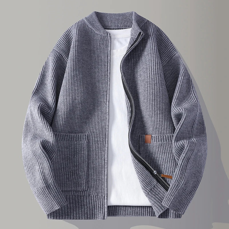 Cardigan Uomo Maglia Coste con Chiusura a Zip