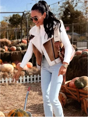 Gilet Donna Imbottito con Fodera in Shearling Senza Maniche