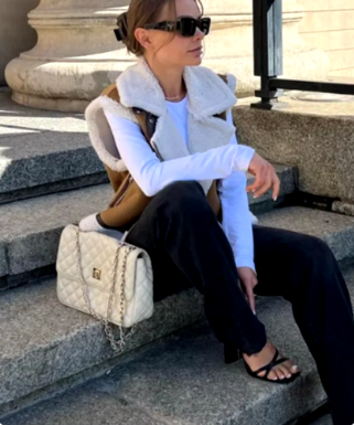 Gilet Donna Imbottito con Fodera in Shearling Senza Maniche