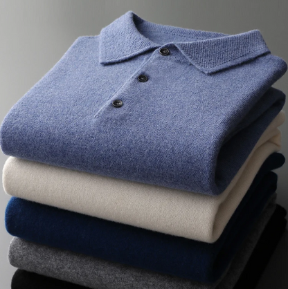 Maglione Uomo in Maglia Collo Polo con Bottoni e Manica Lunga