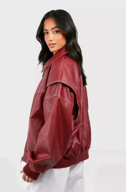Giacca Donna Oversize in Pelle Stile Casual