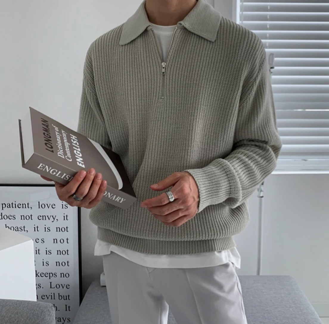 Maglione Uomo con Mezza Zip Design Classico Vestibilità Comoda