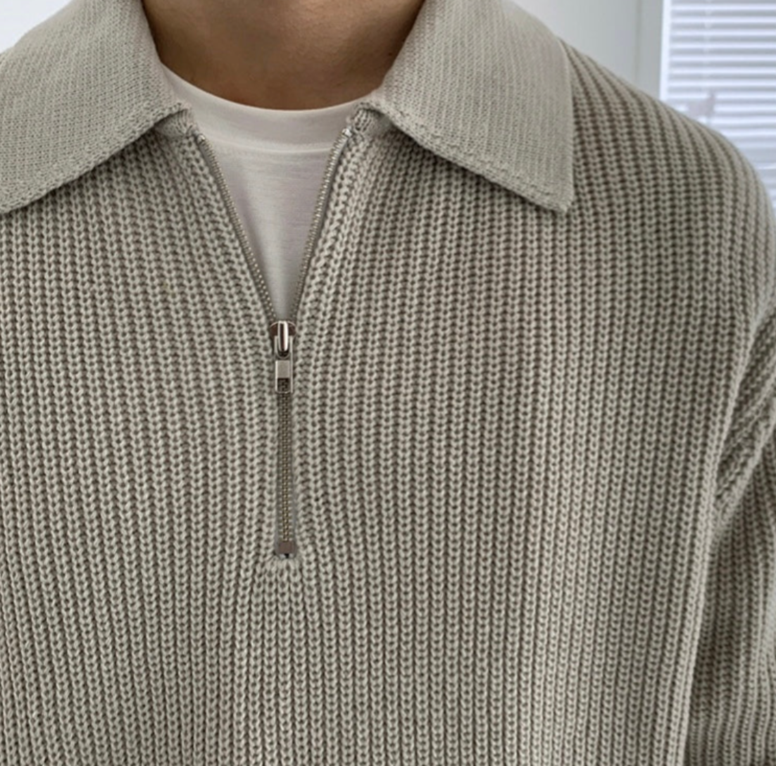 Maglione Uomo con Mezza Zip Design Classico Vestibilità Comoda
